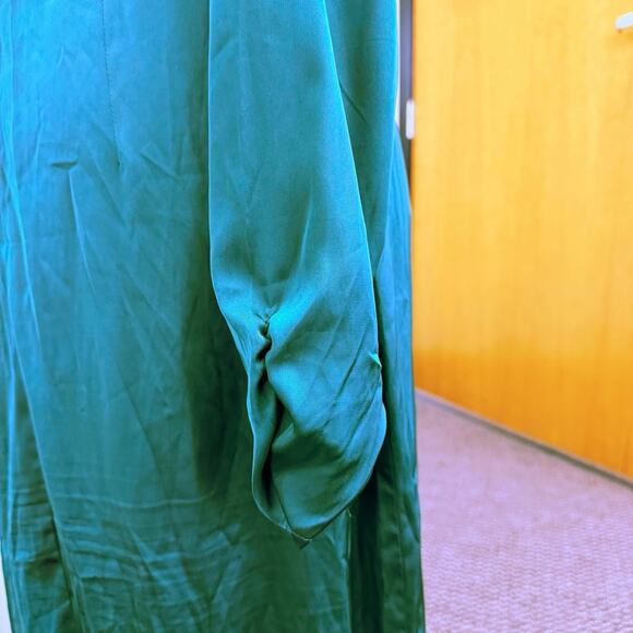 Alexa Admor Emerald Green Long Dress Rouched Sleeve High Neck Draped Satin Sz 8 - Picture 7 of 14